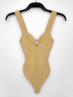 Abercrombie & Fitch Yellow Ribbed Bodysuit | Women’s Small Sleeveless Fitted Top